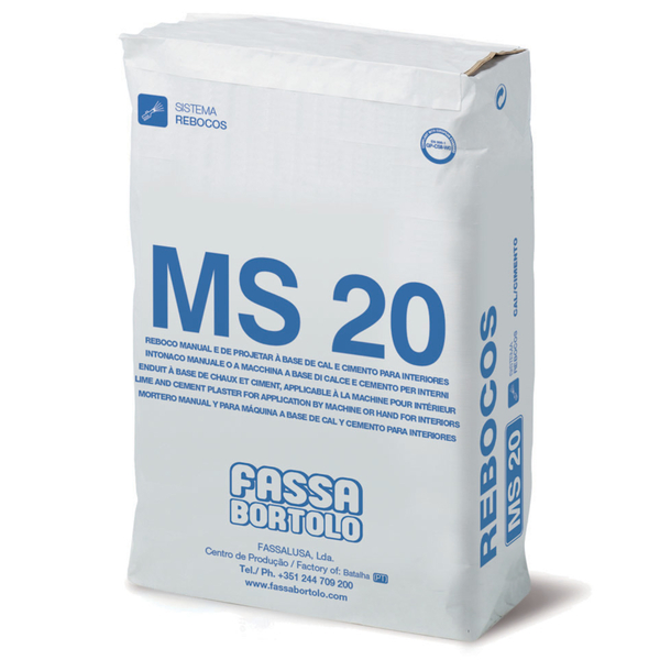 Reboco à Base de Cal/Cimento para Interior Fassa MS 20 - Cinza – 1 Palete (60 x 25 kg)