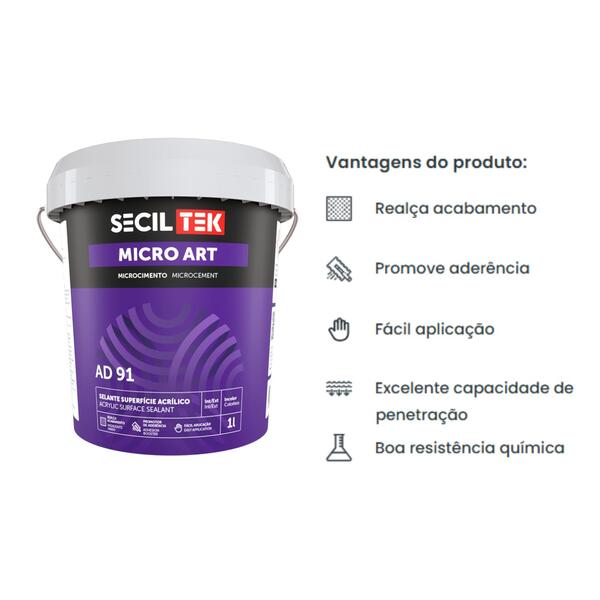 Selante Superfície Acrílico Microcimento SecilTek Micro Art AD 91 1L/5L - Incolor - 1 litro